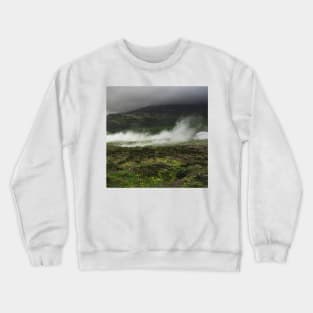 Steam Rolling Over Green Field in Iceland Crewneck Sweatshirt
